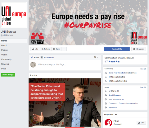 UNI Europa Facebook profile