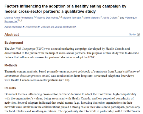 Factors influencing the adoption of a healthy eating campaign by federal cross-sector partners: a qualitative study