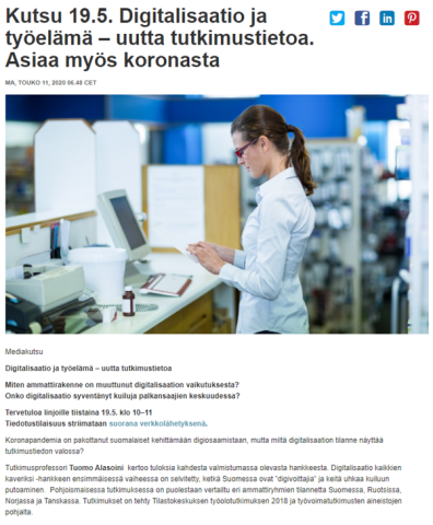 New research on digitalisation and working life in the context of Covid-19