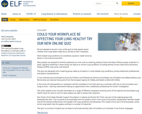 Online quiz on how your workplace can affect your lung health