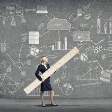 Woman with ruler seizing opportunities